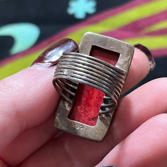 VTG Whimsigoth Red Coral Sterling Silver 925 Size 7 Statement Ring - Picture 4 of 8